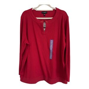 Rafaella Womens Rio Red Ribbed V-Neck Top Gold Hardware LRKFF053 2XL NEW